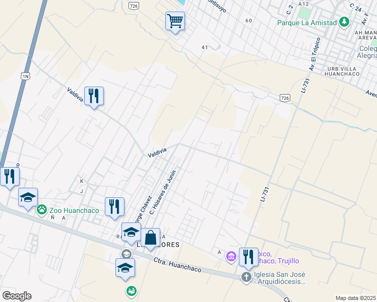map of restaurants, bars, coffee shops, grocery stores, and more near 960 Calle Los Libertadores in Huanchaco