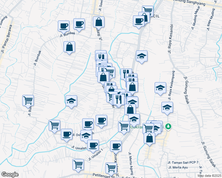 map of restaurants, bars, coffee shops, grocery stores, and more near 8 Gang Nata in Kabupaten Badung