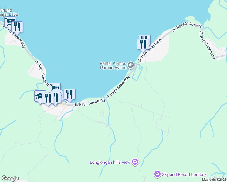 map of restaurants, bars, coffee shops, grocery stores, and more near Jalan Raya Sekotong in Kabupaten Lombok Barat