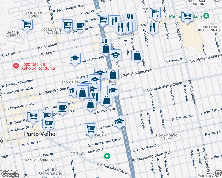 map of restaurants, bars, coffee shops, grocery stores, and more near 1473 Avenida Governador Jorge Teixeira in Porto Velho