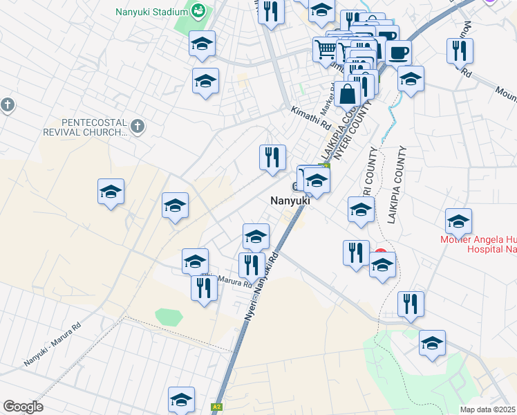 map of restaurants, bars, coffee shops, grocery stores, and more near in Nanyuki