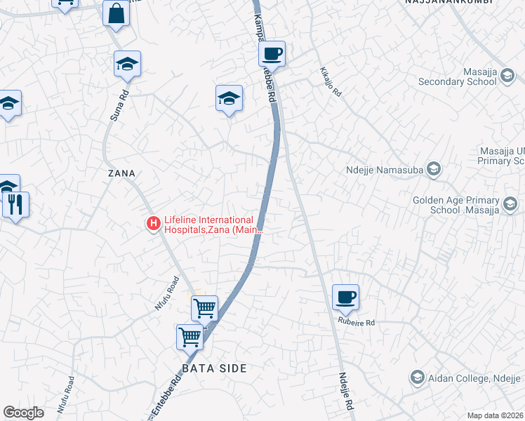 map of restaurants, bars, coffee shops, grocery stores, and more near Kampala - Entebbe Road in Kampala