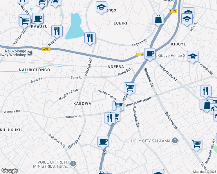 map of restaurants, bars, coffee shops, grocery stores, and more near 30 Kampala - Entebbe Road in Kampala