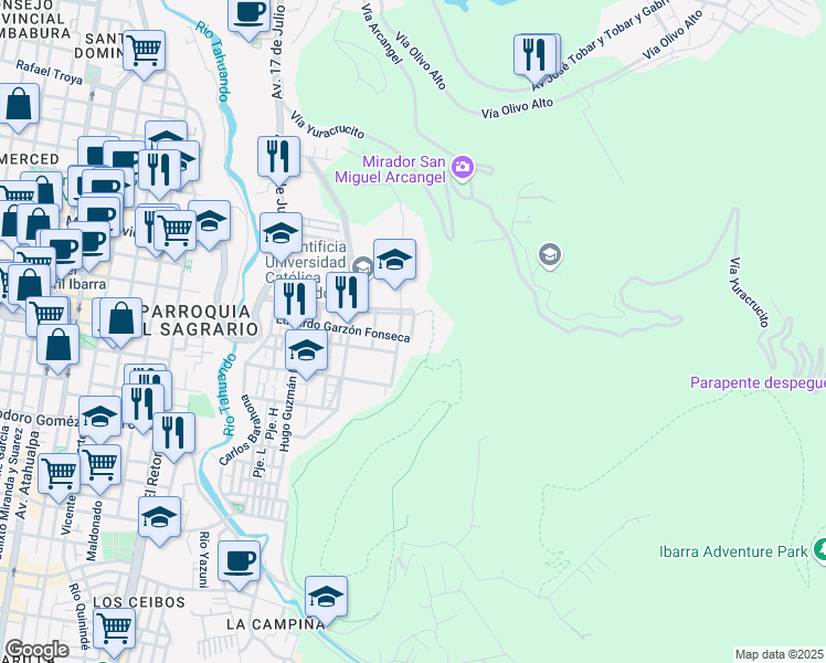 map of restaurants, bars, coffee shops, grocery stores, and more near in Ibarra