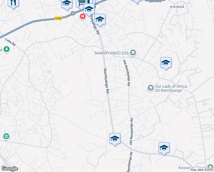 map of restaurants, bars, coffee shops, grocery stores, and more near Namilyango Road in Seeta