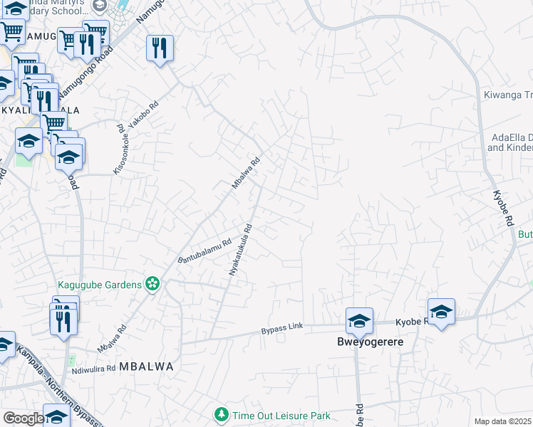 map of restaurants, bars, coffee shops, grocery stores, and more near in Kampala