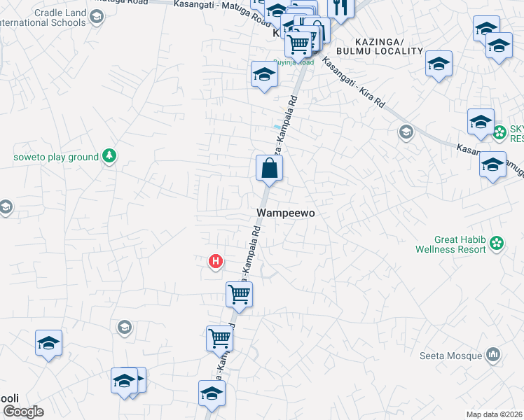 map of restaurants, bars, coffee shops, grocery stores, and more near Gayaza -Kampala Road in Wampeewo