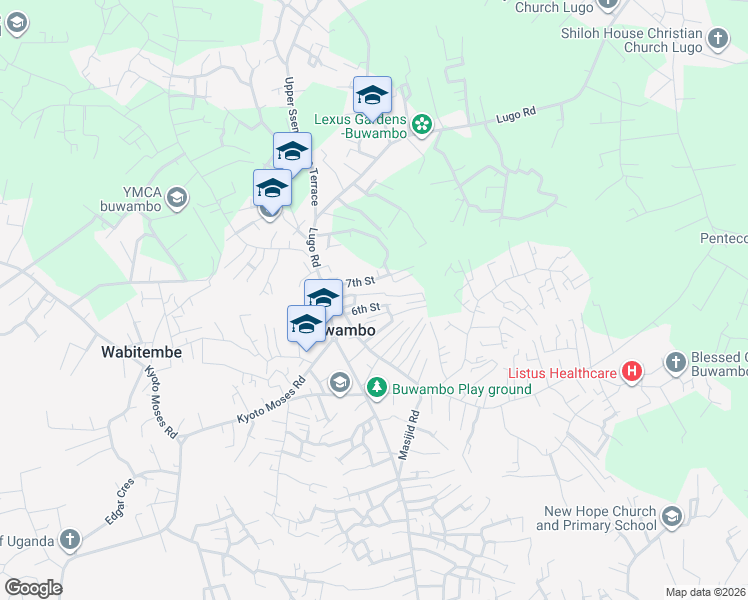 map of restaurants, bars, coffee shops, grocery stores, and more near in Buwambo