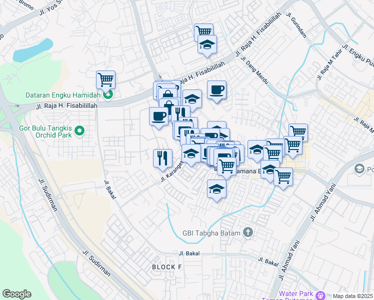 map of restaurants, bars, coffee shops, grocery stores, and more near 1 Jalan Laksamana Bintan in Kota Batam