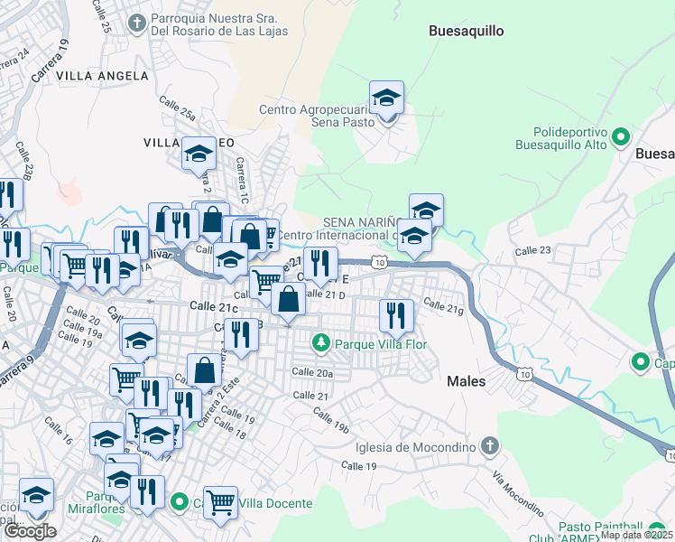 map of restaurants, bars, coffee shops, grocery stores, and more near in Pasto