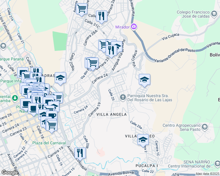 map of restaurants, bars, coffee shops, grocery stores, and more near 30 Carrera 18 A in Pasto