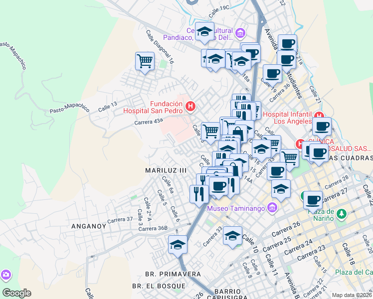 map of restaurants, bars, coffee shops, grocery stores, and more near 41-60 Calle 12A in Pasto