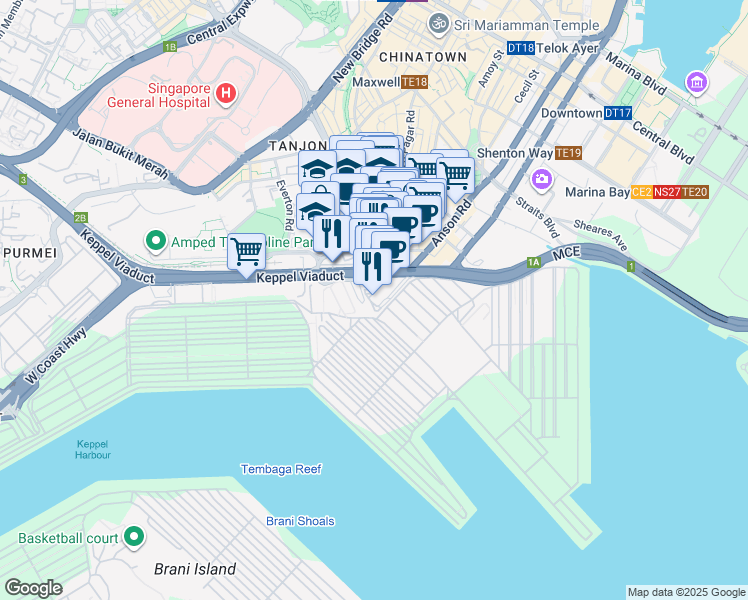 map of restaurants, bars, coffee shops, grocery stores, and more near in Singapore