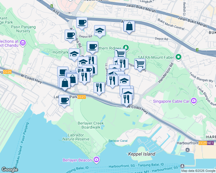 map of restaurants, bars, coffee shops, grocery stores, and more near in Singapore