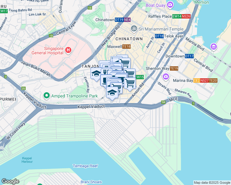 map of restaurants, bars, coffee shops, grocery stores, and more near in Singapore