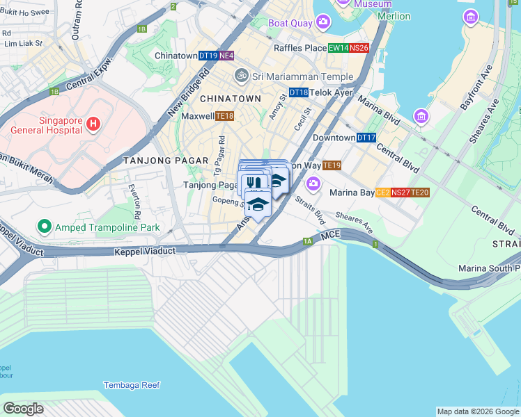 map of restaurants, bars, coffee shops, grocery stores, and more near in Singapore