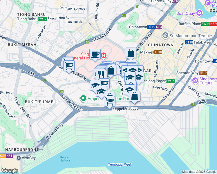 map of restaurants, bars, coffee shops, grocery stores, and more near in Singapore