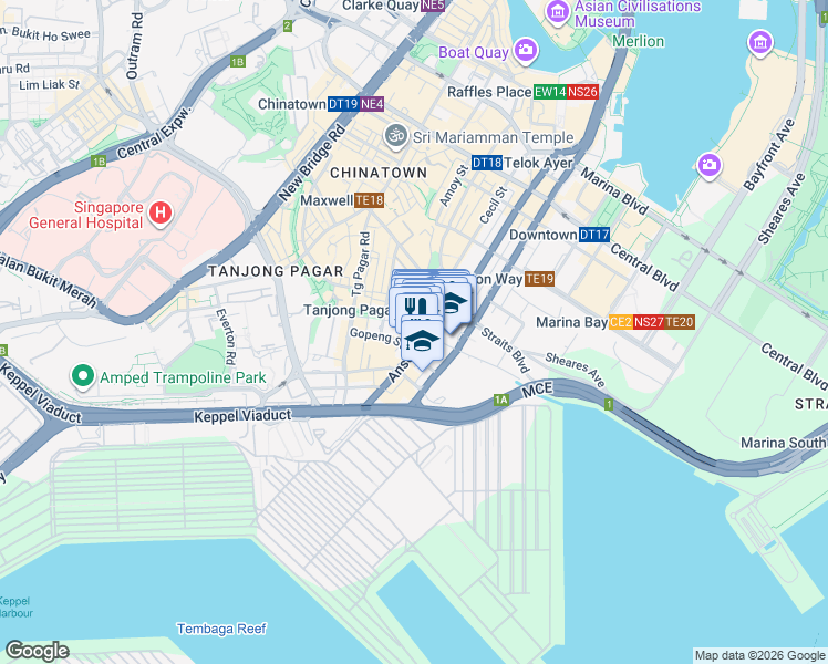 map of restaurants, bars, coffee shops, grocery stores, and more near in Singapore