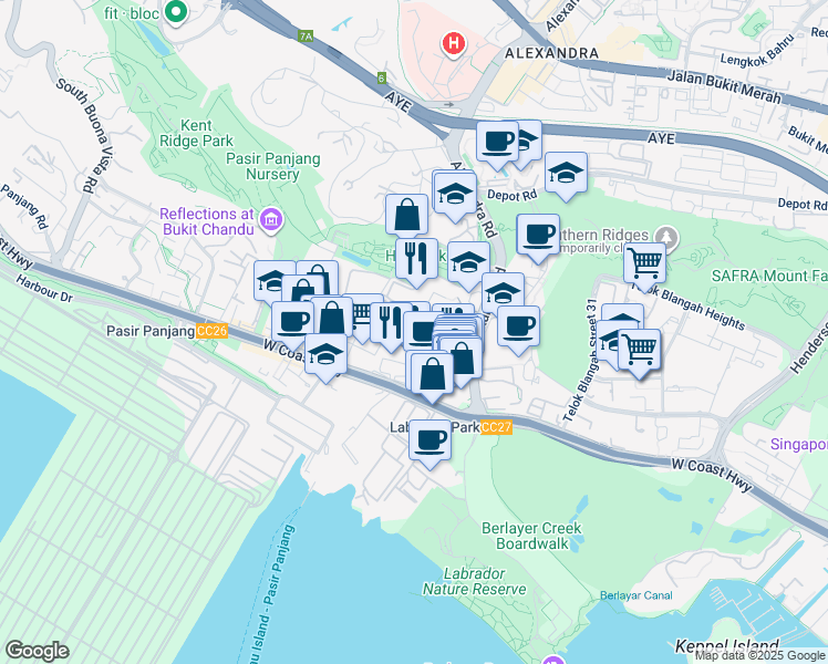 map of restaurants, bars, coffee shops, grocery stores, and more near in Singapore