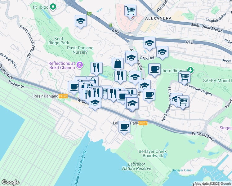 map of restaurants, bars, coffee shops, grocery stores, and more near in Singapore