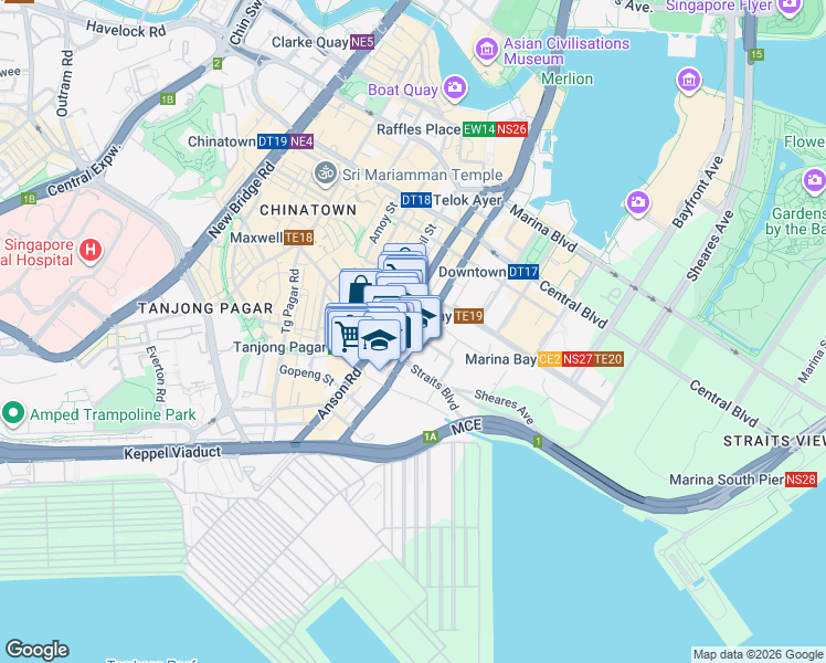 map of restaurants, bars, coffee shops, grocery stores, and more near in Singapore
