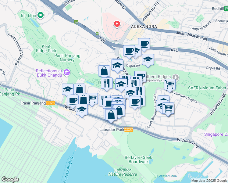 map of restaurants, bars, coffee shops, grocery stores, and more near in Singapore