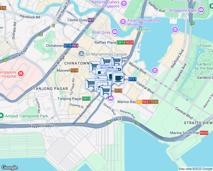 map of restaurants, bars, coffee shops, grocery stores, and more near in Singapore
