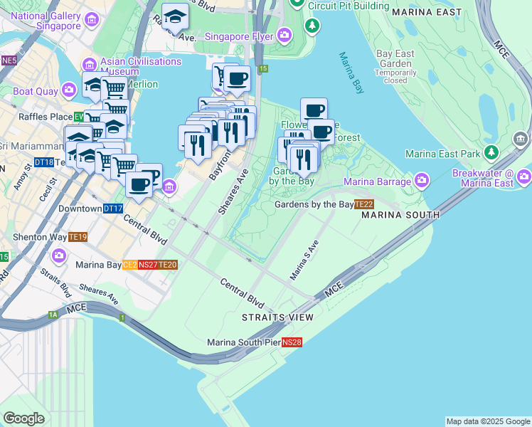 map of restaurants, bars, coffee shops, grocery stores, and more near in Singapore