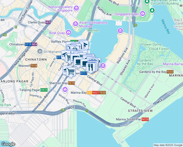 map of restaurants, bars, coffee shops, grocery stores, and more near in Singapore