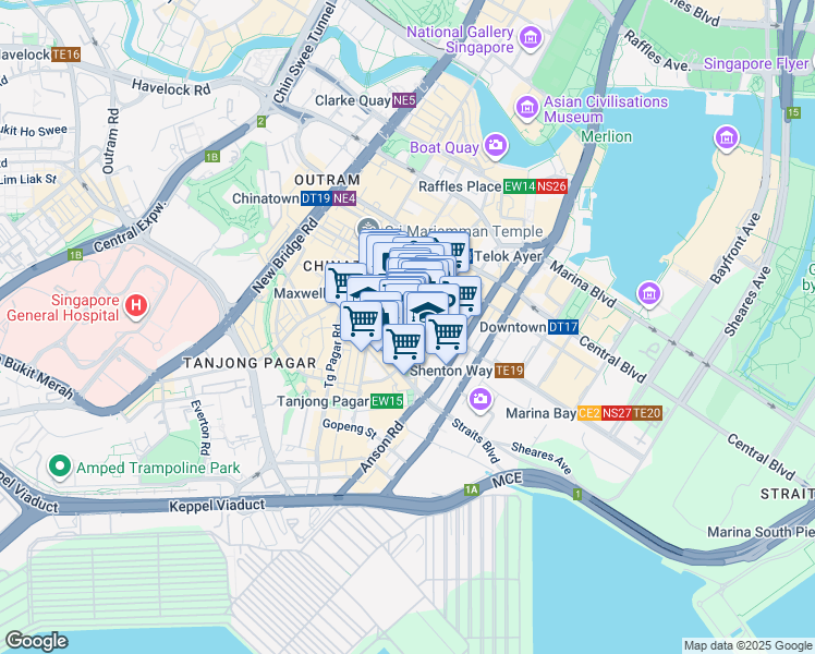 map of restaurants, bars, coffee shops, grocery stores, and more near in Singapore