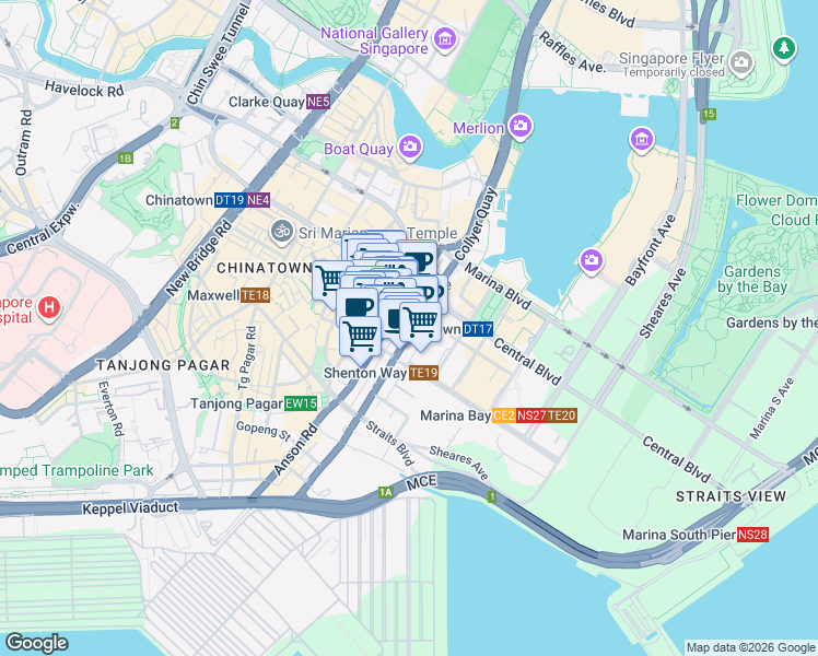 map of restaurants, bars, coffee shops, grocery stores, and more near in Singapore