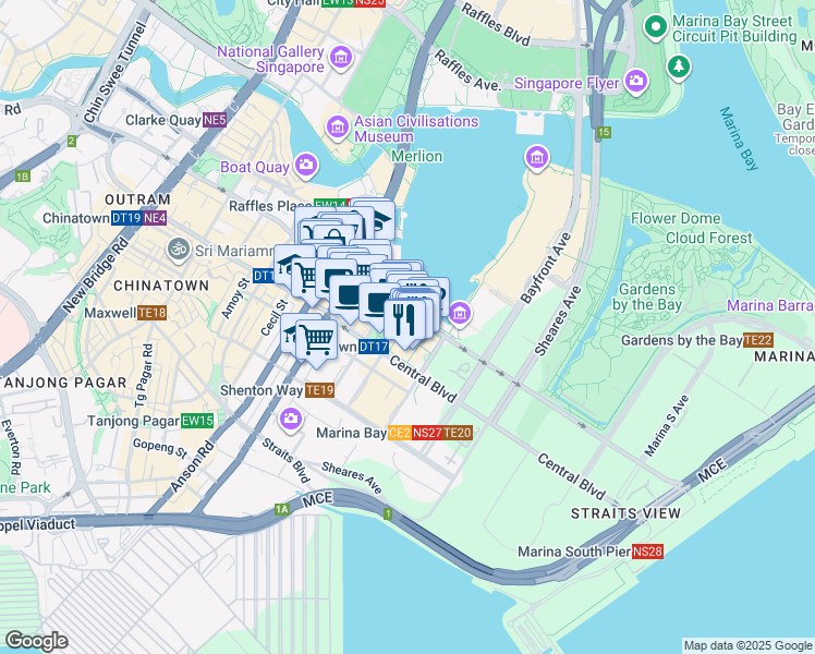 map of restaurants, bars, coffee shops, grocery stores, and more near in Singapore