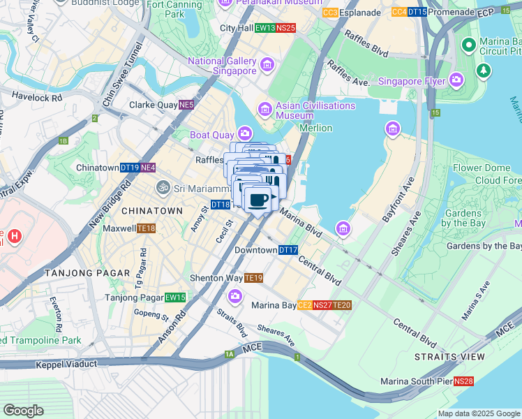 map of restaurants, bars, coffee shops, grocery stores, and more near in Singapore