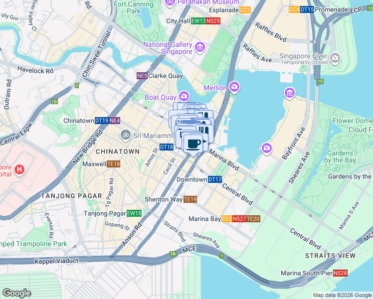map of restaurants, bars, coffee shops, grocery stores, and more near in Singapore