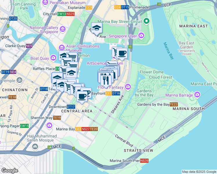 map of restaurants, bars, coffee shops, grocery stores, and more near in Singapore
