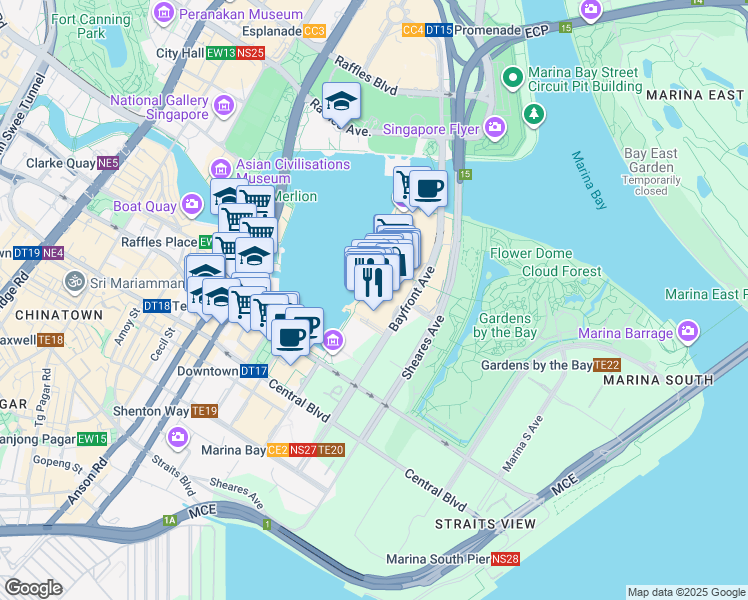 map of restaurants, bars, coffee shops, grocery stores, and more near in Singapore