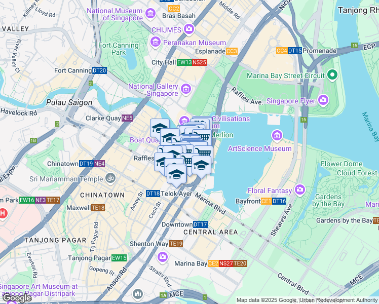 map of restaurants, bars, coffee shops, grocery stores, and more near 6 Battery Road in City