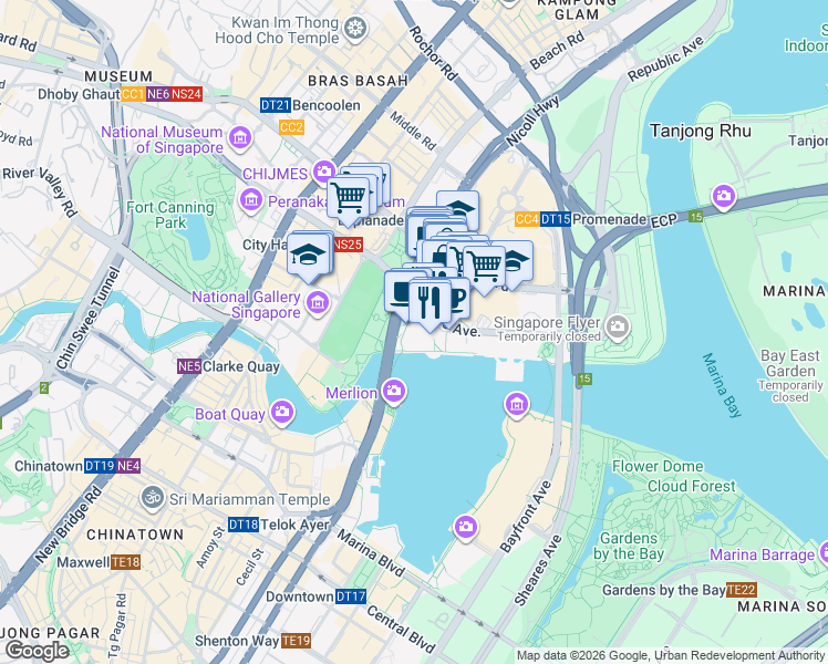 map of restaurants, bars, coffee shops, grocery stores, and more near  in Singapore