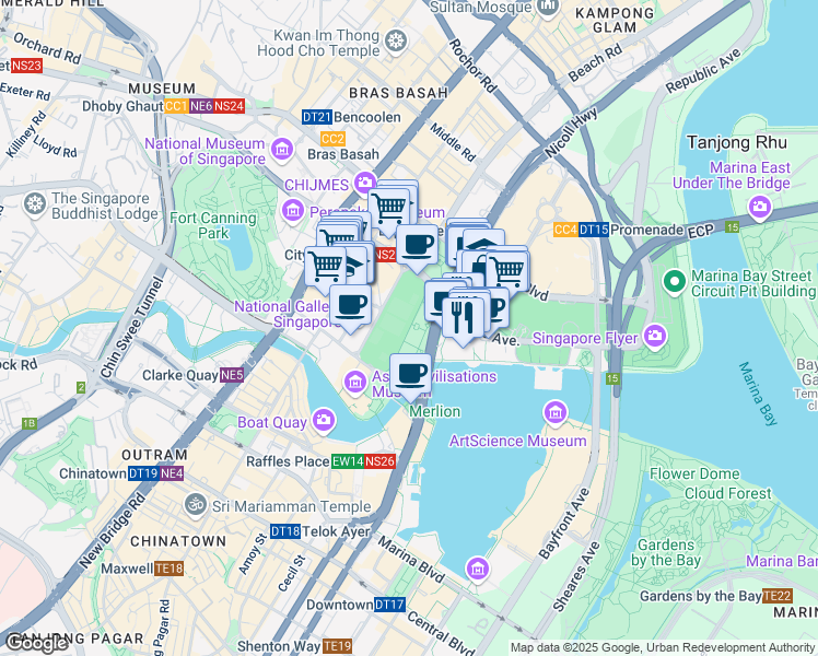 map of restaurants, bars, coffee shops, grocery stores, and more near  in Singapore