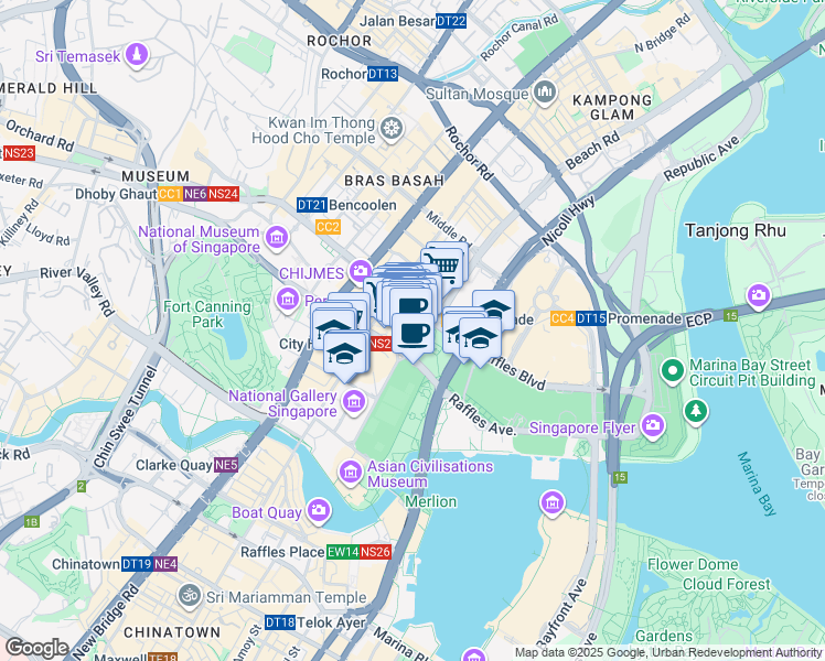 map of restaurants, bars, coffee shops, grocery stores, and more near  in Singapore