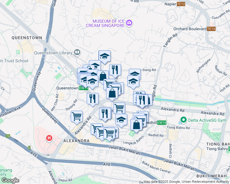 map of restaurants, bars, coffee shops, grocery stores, and more near in Singapore