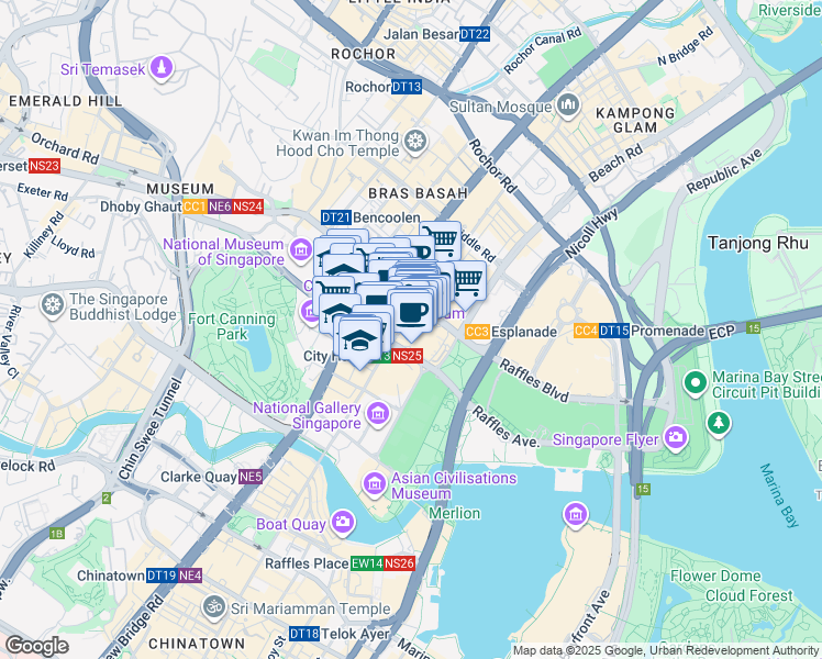 map of restaurants, bars, coffee shops, grocery stores, and more near 252 North Bridge Road in Singapore