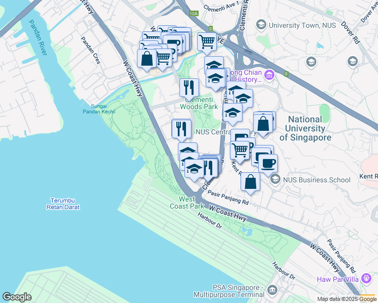 map of restaurants, bars, coffee shops, grocery stores, and more near in Singapore