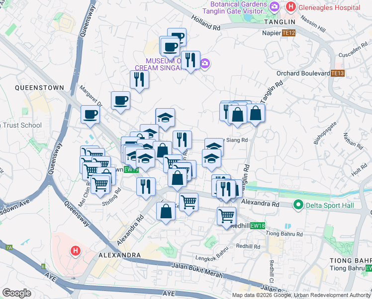 map of restaurants, bars, coffee shops, grocery stores, and more near in Singapore