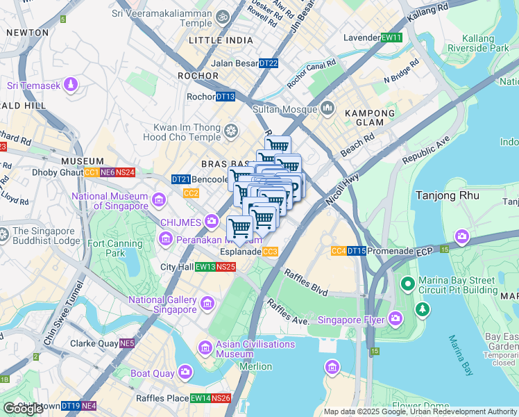 map of restaurants, bars, coffee shops, grocery stores, and more near in Singapore