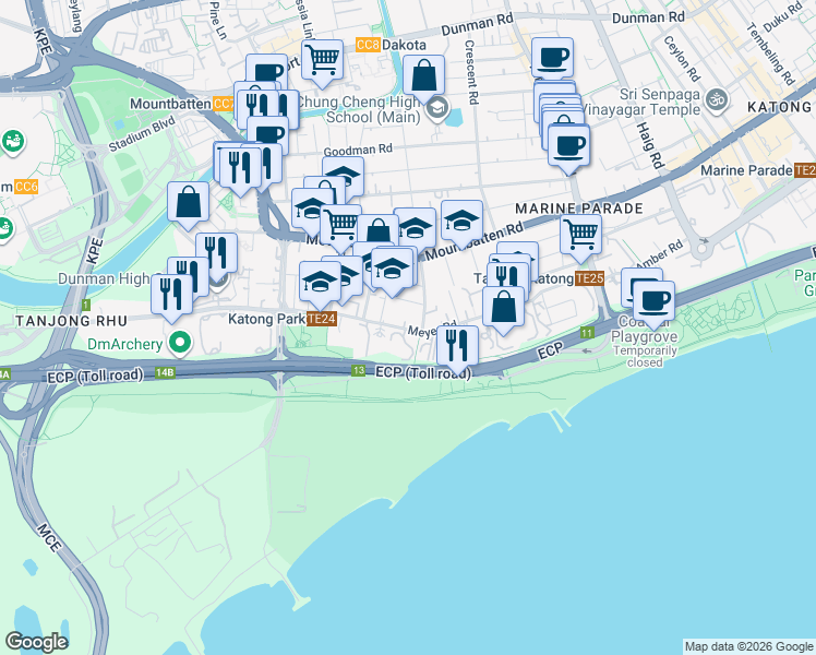 map of restaurants, bars, coffee shops, grocery stores, and more near in Singapore