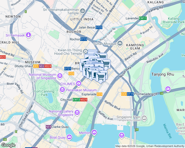 map of restaurants, bars, coffee shops, grocery stores, and more near  in Singapore