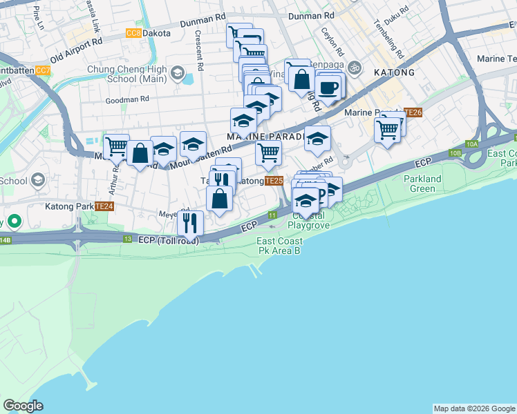 map of restaurants, bars, coffee shops, grocery stores, and more near in Singapore