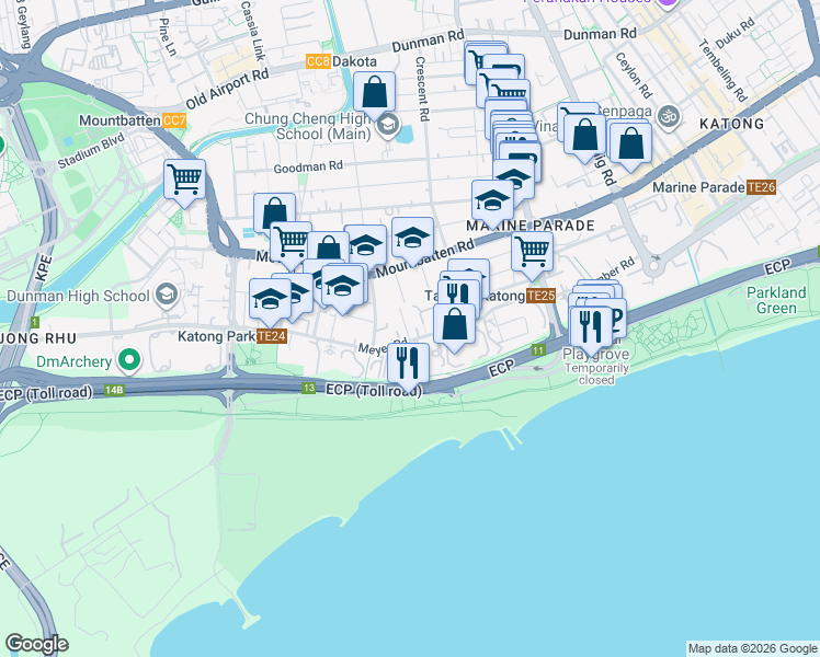 map of restaurants, bars, coffee shops, grocery stores, and more near in Singapore