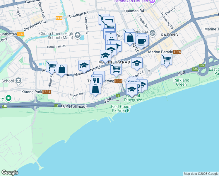 map of restaurants, bars, coffee shops, grocery stores, and more near in Singapore